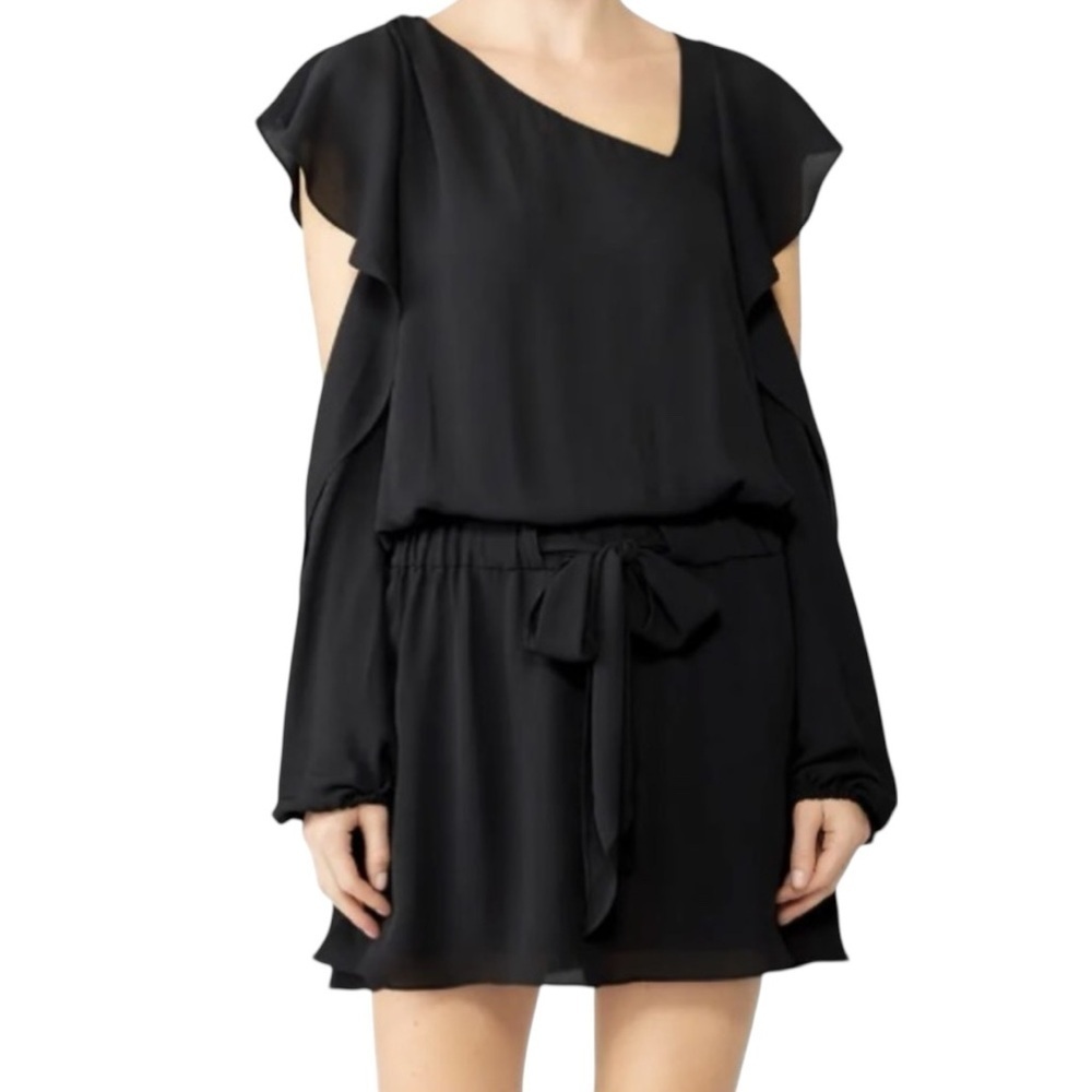 RAMY BROOK Black Kassidy Open Long Sleeve Tie Elastic Waist Dress Size Small